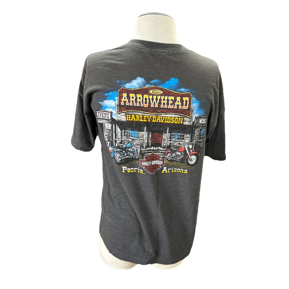 Harley Davidson T Shirt Mens L Grey Eagle Arrowhead Peoria Arizona Short Sleeve
